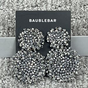 BaubleBar Silver Beaded Cluster Dangle Drop Earrings Womens Jewelry Statement